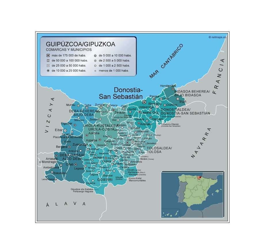 Mapa grande de Guipuzcoa por municipios