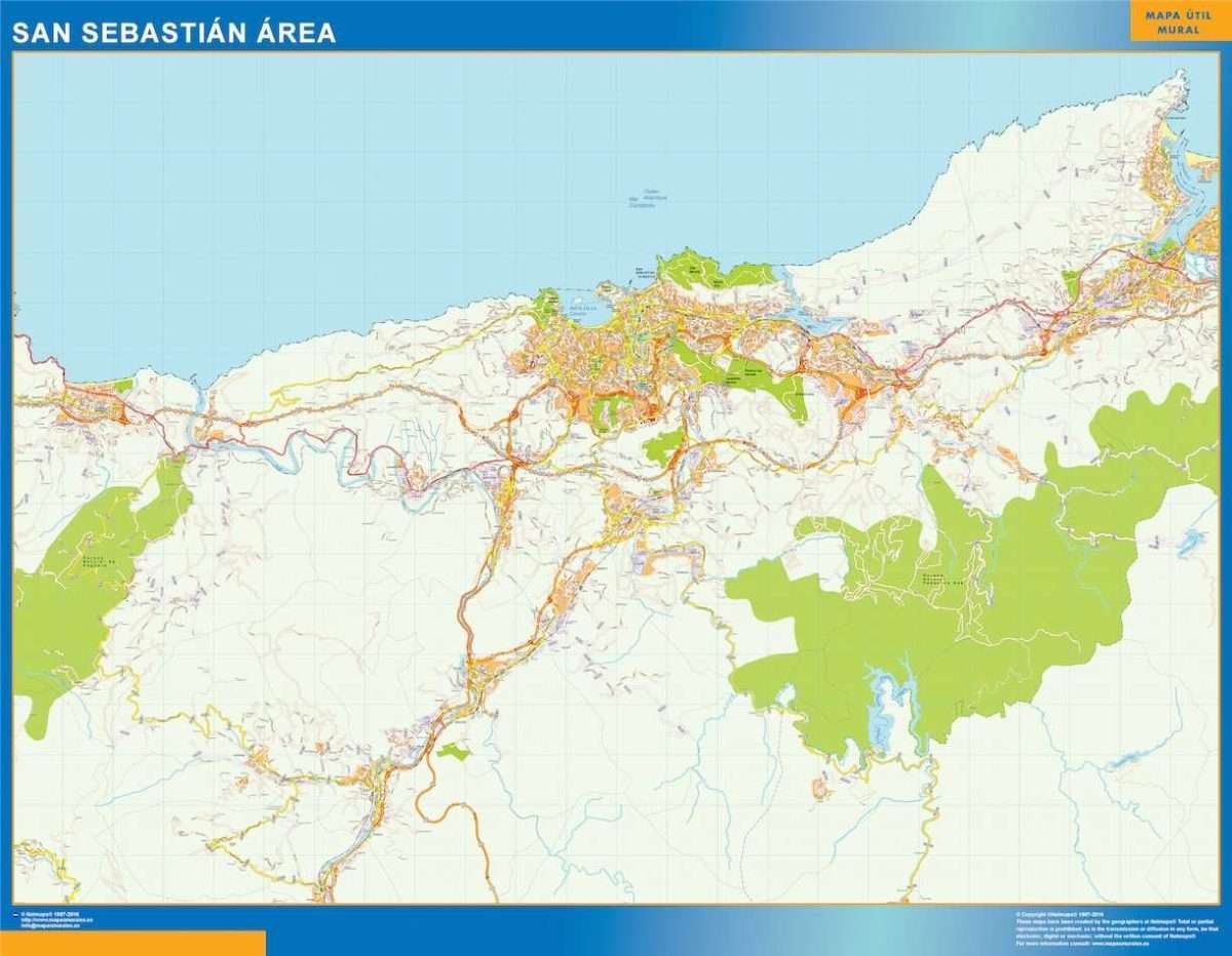 Mapa grande de carreteras San Sebastián Area en gran formato