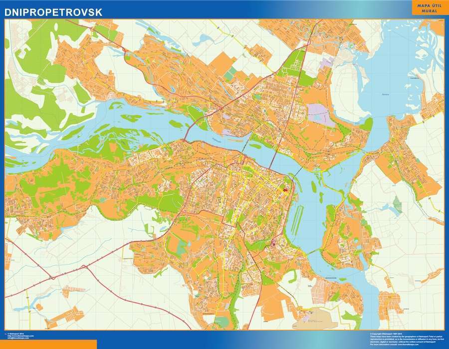 Mapa grande de Dnipro en Ucrania en gran formato