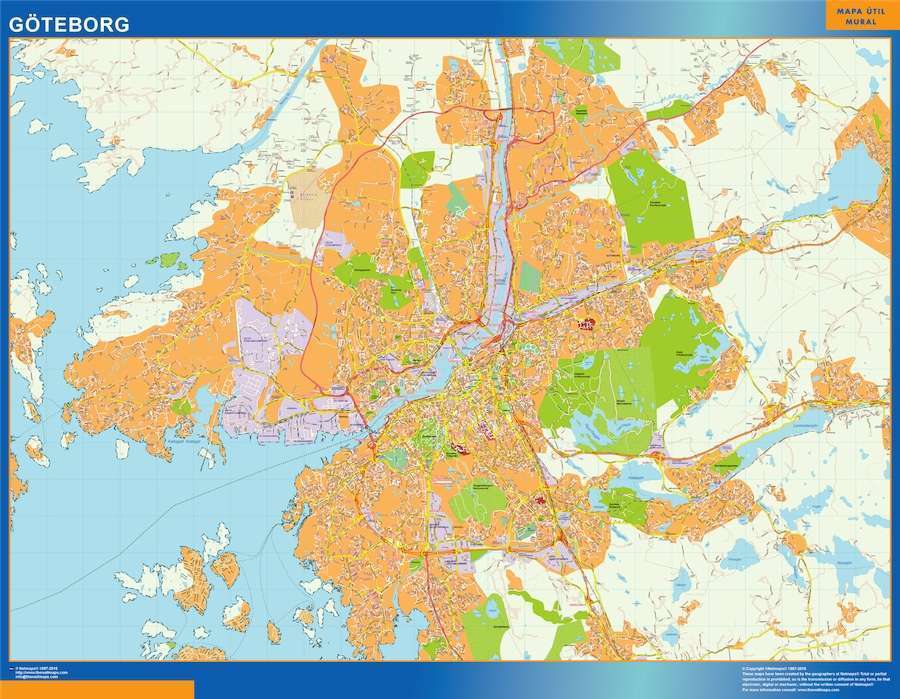 Mapa de Gotemburgo en Suecia en corcho