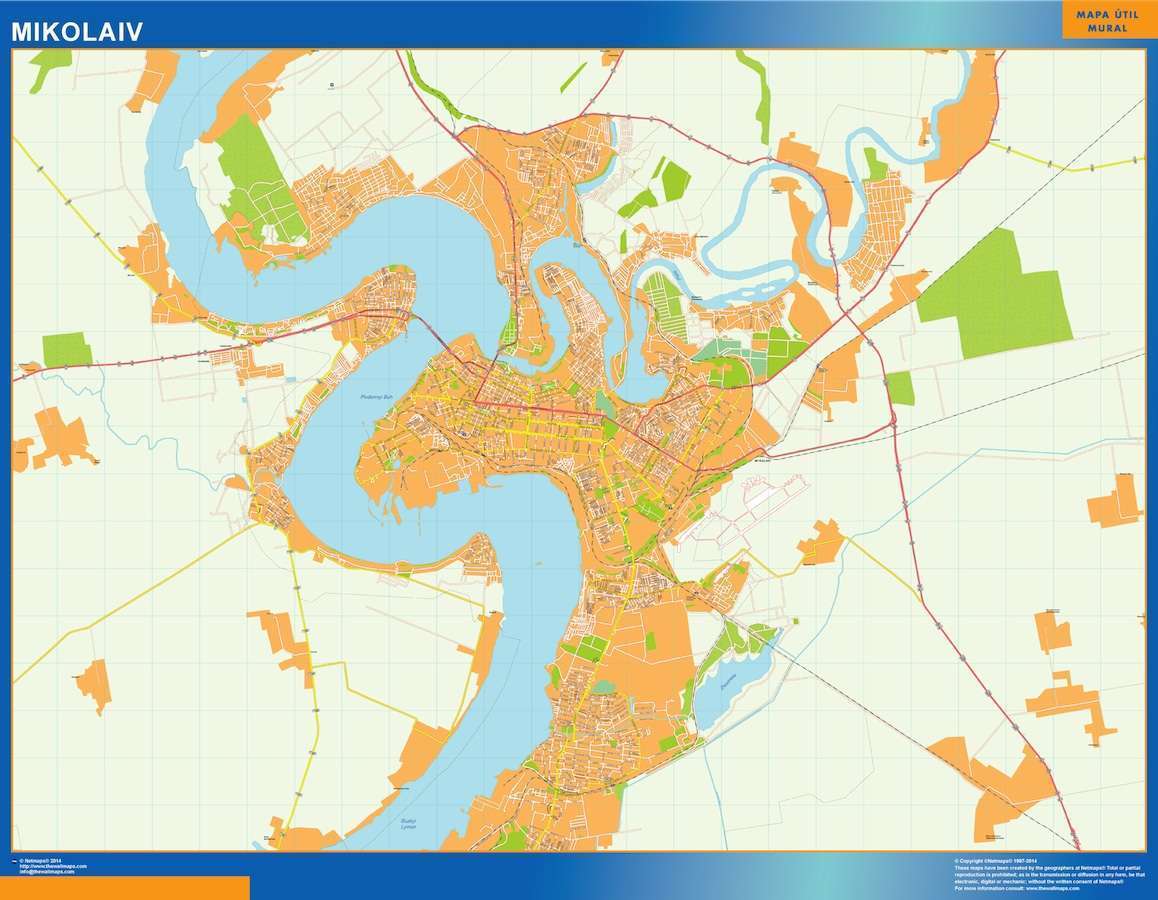 Mapa grande de Mikolaiv en Ucrania en gran formato