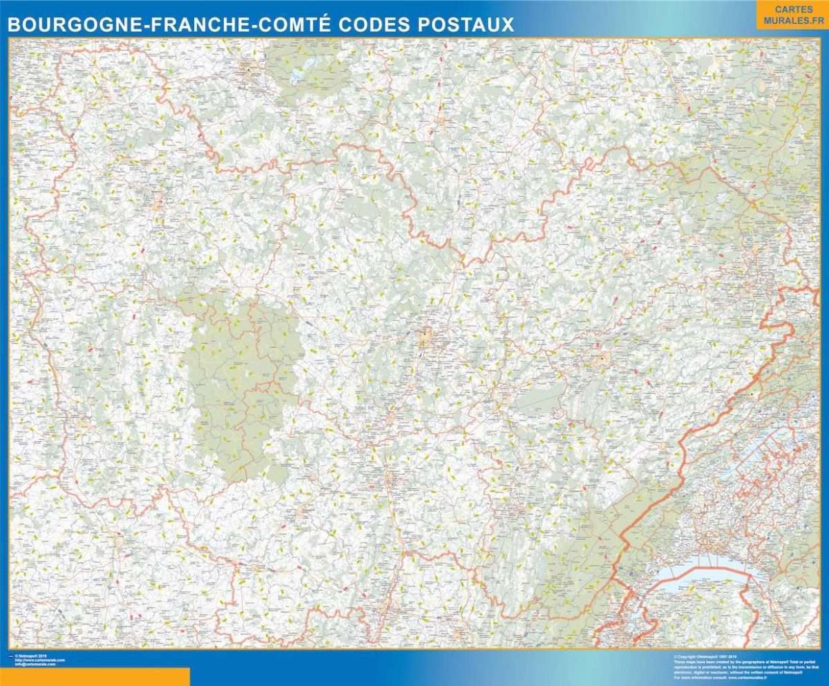Mapa magnético de Región Bourgogne Franche Comte · códigos postales