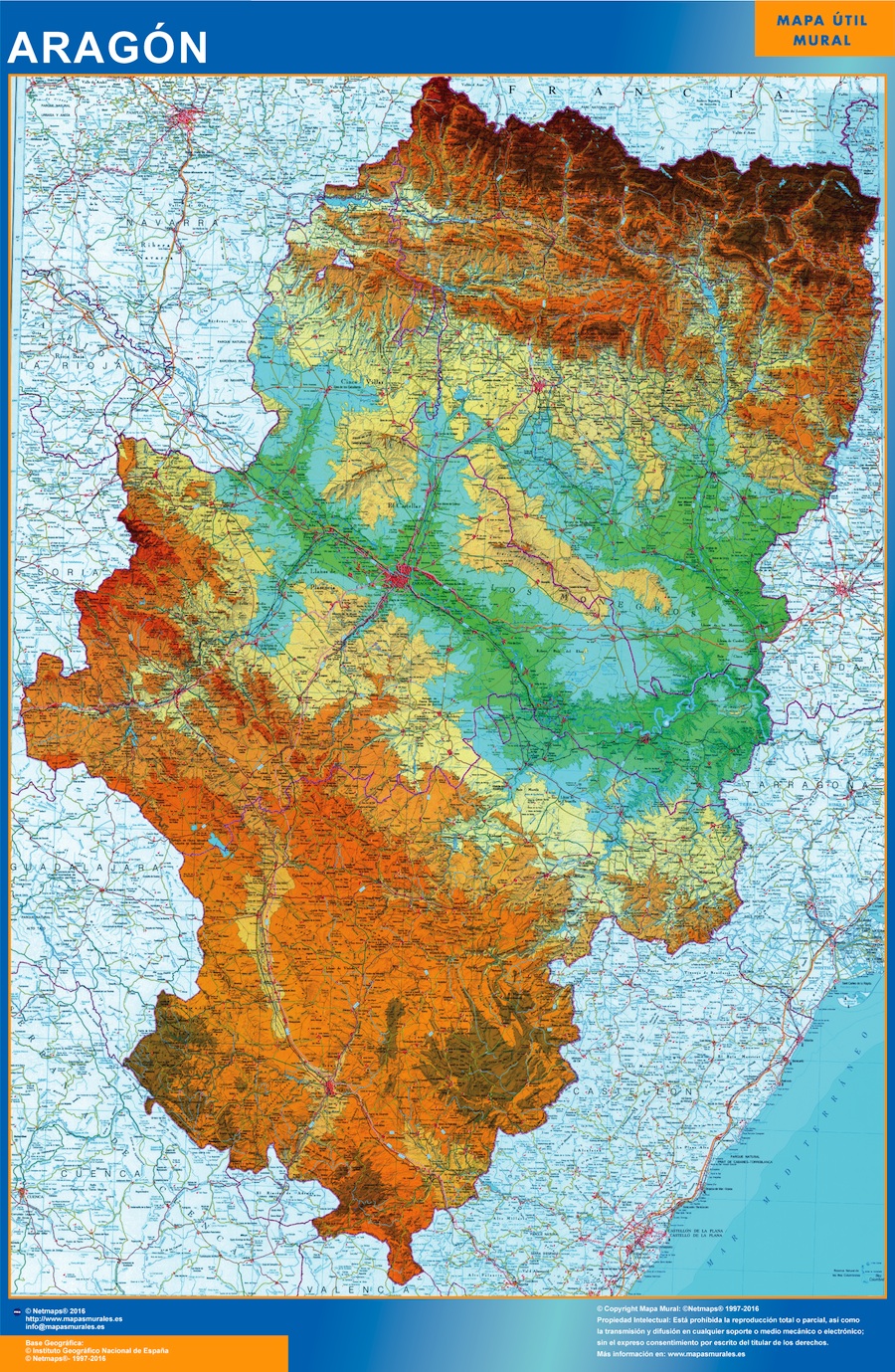 mapa fisico de aragón Mapa Aragon Fisico Grande Mapas Grandes De Pared mapa fisico de aragón