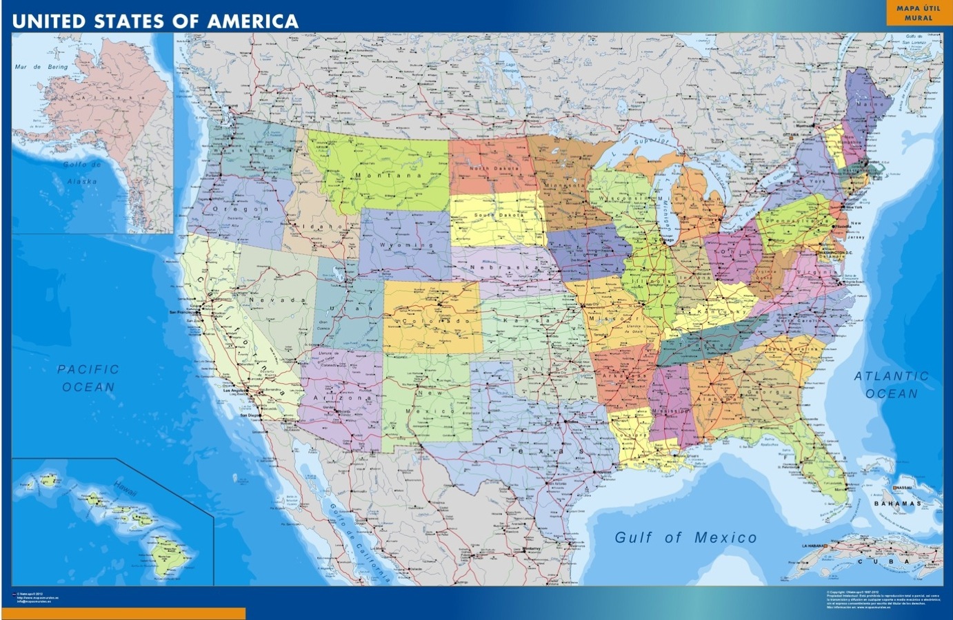 astronauta Sacrificio avaro Mapa Estados Unidos de America grande | Mapas grandes de pared de España y  el Mundo