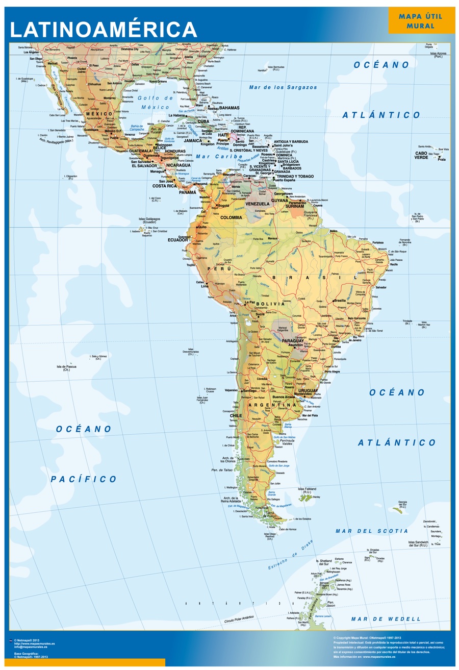 Mapa Latinoamerica enmarcado plastificado grande | Mapas grandes de