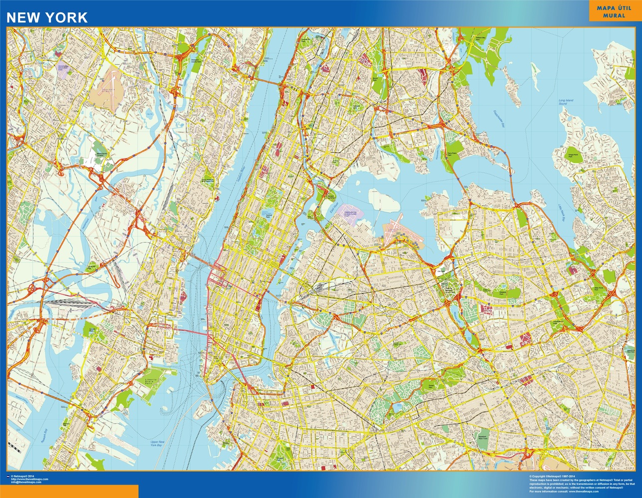 Preludio Empleado lengua Mapa de Nueva York grande | Mapas grandes de pared de España y el Mundo